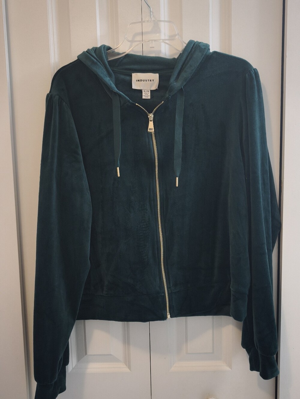 NWOT Industry Women's XL Emerald Green Velour Zip Hoodie Gold Hardware